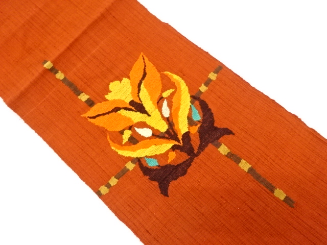 JAPANESE KIMONO / VINTAGE NAGOYA OBI / SILK / HAND WOVEN / MAWATA TSUMUGI / FLOWERS